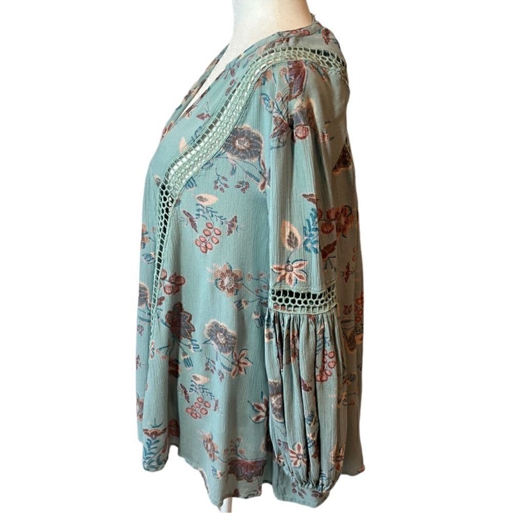 FREE PEOPLE Cottage Core floral 'Flow My Way' Mint V-Neck Tunic extra small - Picture 2 of 8